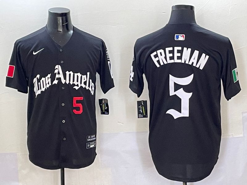 Men Los Angeles Dodgers #5 Freeman Black Five generations Joint Name 2025 Nike MLB Jersey style 2